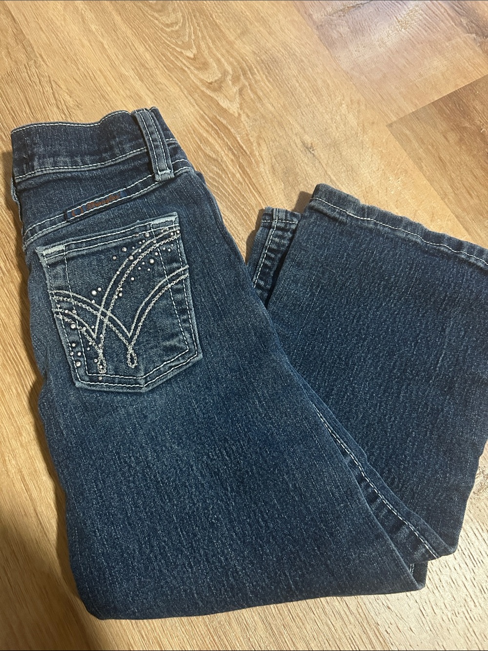 Wrangler Dark Blue Girls Embellished Back-Pocket Jeans